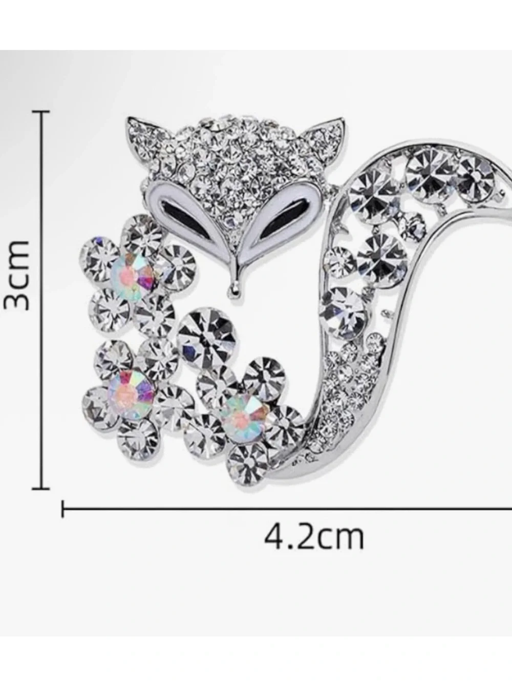 Anthropologie Silver Crystal Fox Brooch with Aurora Flowers